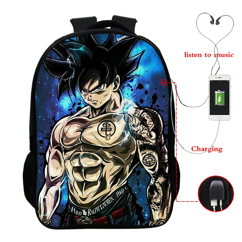 Горячая аниме Dragon Ball USB зарядка Рюкзак Супер Saiyan Torankusu Goku сумка для школы рюкзак для мужчин подростков книга Mochila - Цвет: photo colour