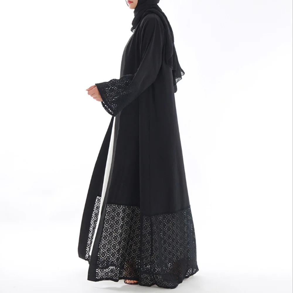 

Y002 WOMEN'S Dress New Style Middle East Dubai Elegant Black And White with Pattern Cardigan Robes Hollow out Cut Flower