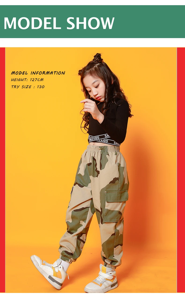 Hip Hop Dance Costumes Crop Cross Top Coat Camouflage Pants Girls Jazz Clothing Children Street Dancing Stage Performance Wear (7)