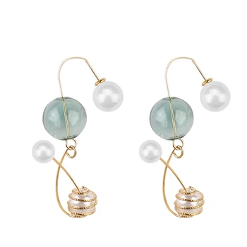 

AENSOA Trendy Simple Glass Ball Pearl Wire Long Drop Earrings For Women Irregular Korean Long Earrings For Women 2019 brincos