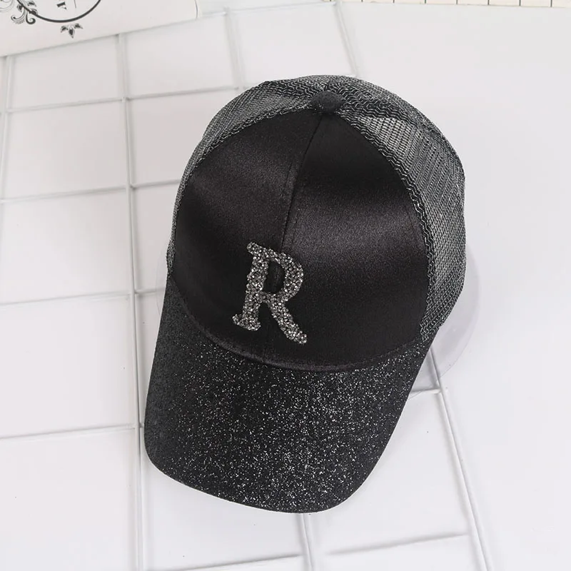 Women's Rhinestone Sequin Letter Baseball Cap Summer Adjustable Sun Hat