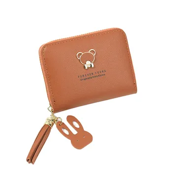 

Women Bear Zipper Pendant Wallet Tassel Faux Leather Wallets Pouch Coin Card Package Lady Purses PU