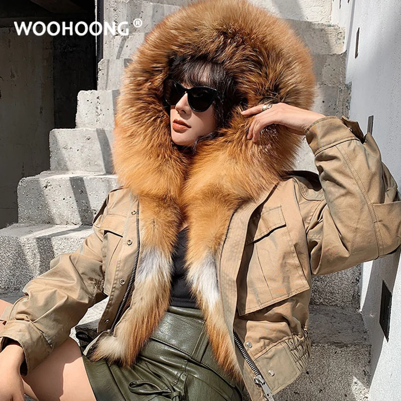

Winter Real Fur Coat Women's Short Discoloration Coat Natural Silver Fox Red Fox Pie Overcome Coat Wool Liner Bat Style Workwear