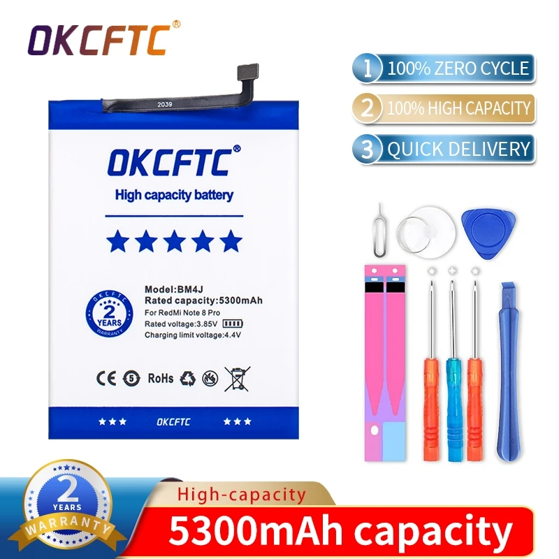 Original 5300mAh BM4J Battery For Xiaomi Redmi Note 8 Pro Note8 Pro Genuine Replacement Phone Battery Free Tools