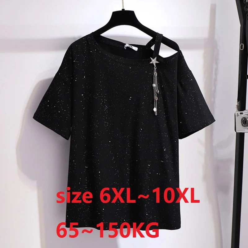Размера плюс 7X 8XL 9XL 10XL 65 ~ 150 кг Черная футболка для женщин повседневные футболки
