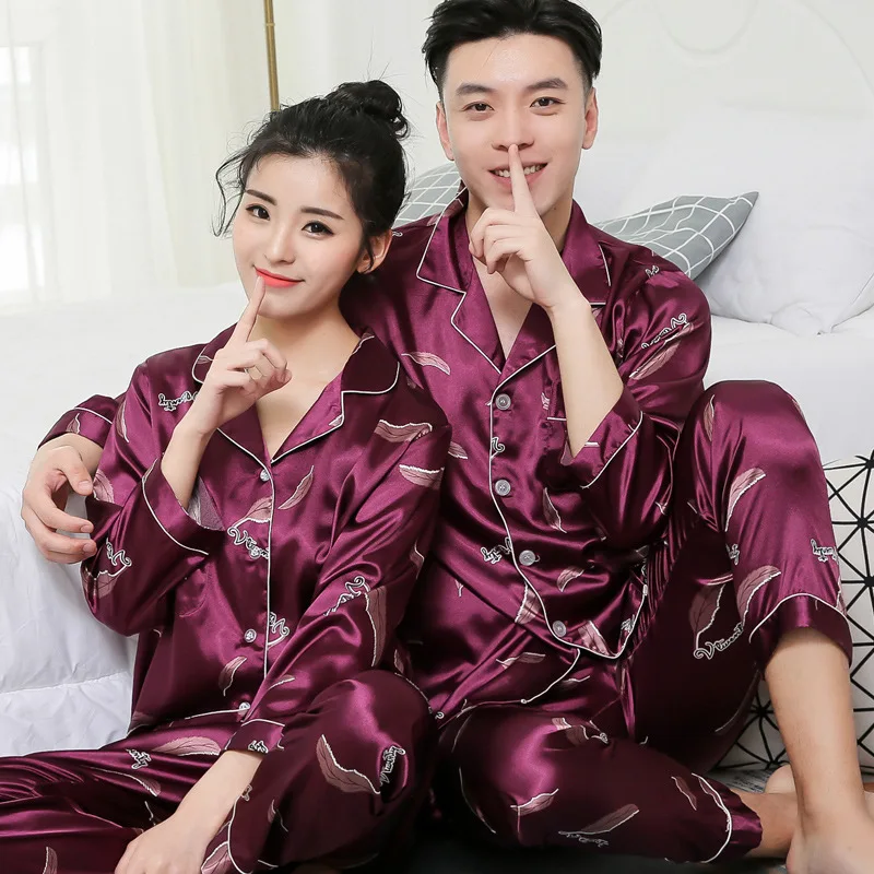 

Couples Pajamas Women's Spring And Autumn Long Sleeve Viscose Korean-style Sweet Summer Men's Cute Homewear Set Silk Thin