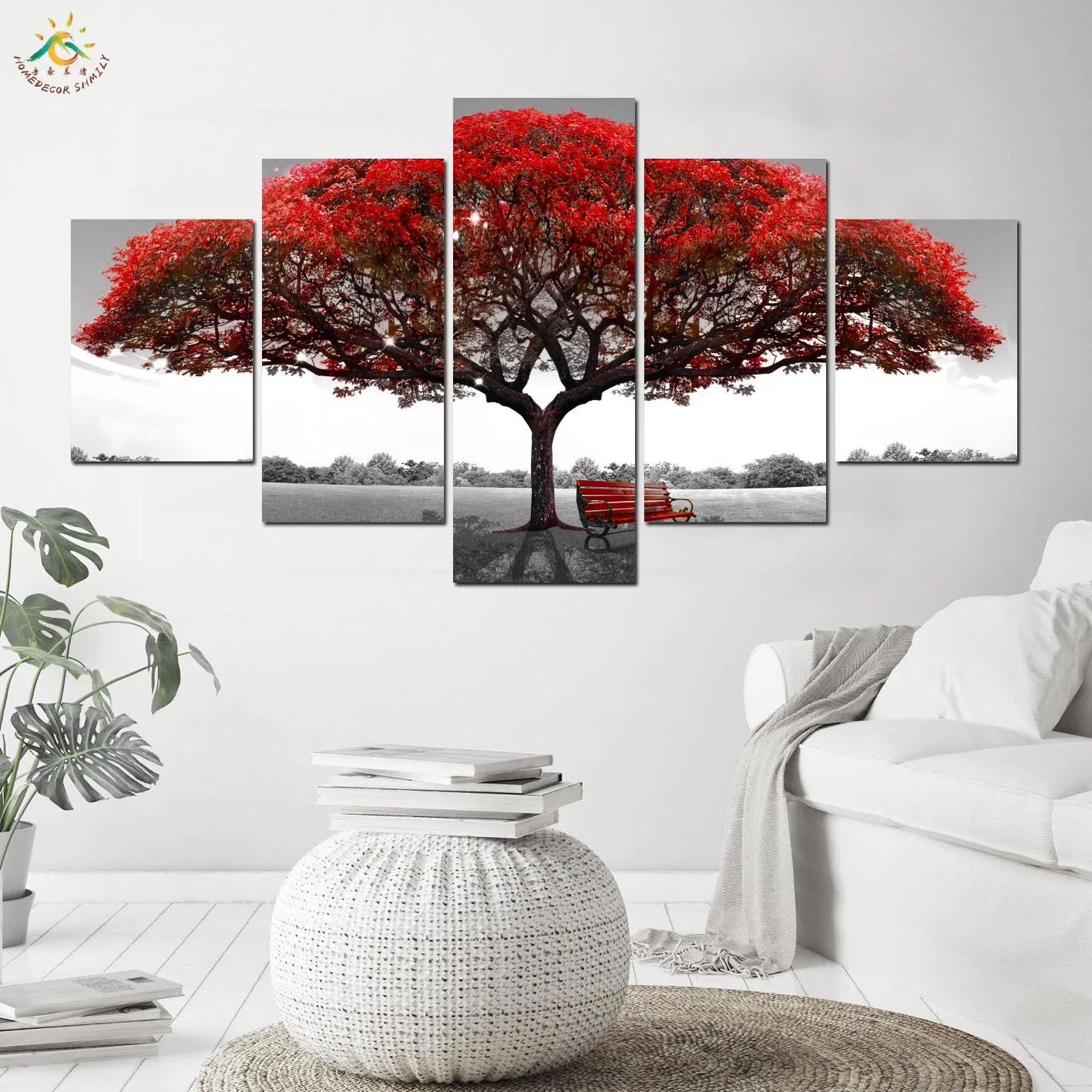 Romantic Red Tree Pictures Modern Wall Art Posters Canvas Painting Modular for Living Room | Дом и сад