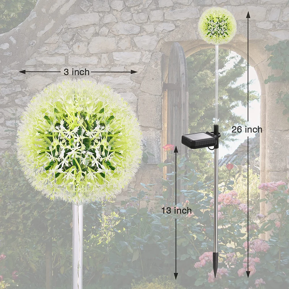 1/2pcs LED Solar Light Dandelion Flower Ball Outdoor Waterproof Garden Street Lawn Stakes Fairy Lamps String Yard Art Decoration