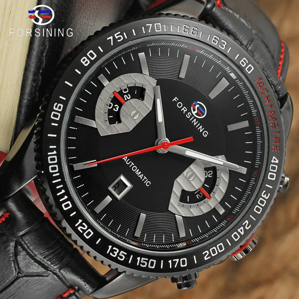 

FORSINING Men's Original Automatic Movement Calendar Steampunk Military Unique Wristwatch with Genuine Leather Strap Men watches