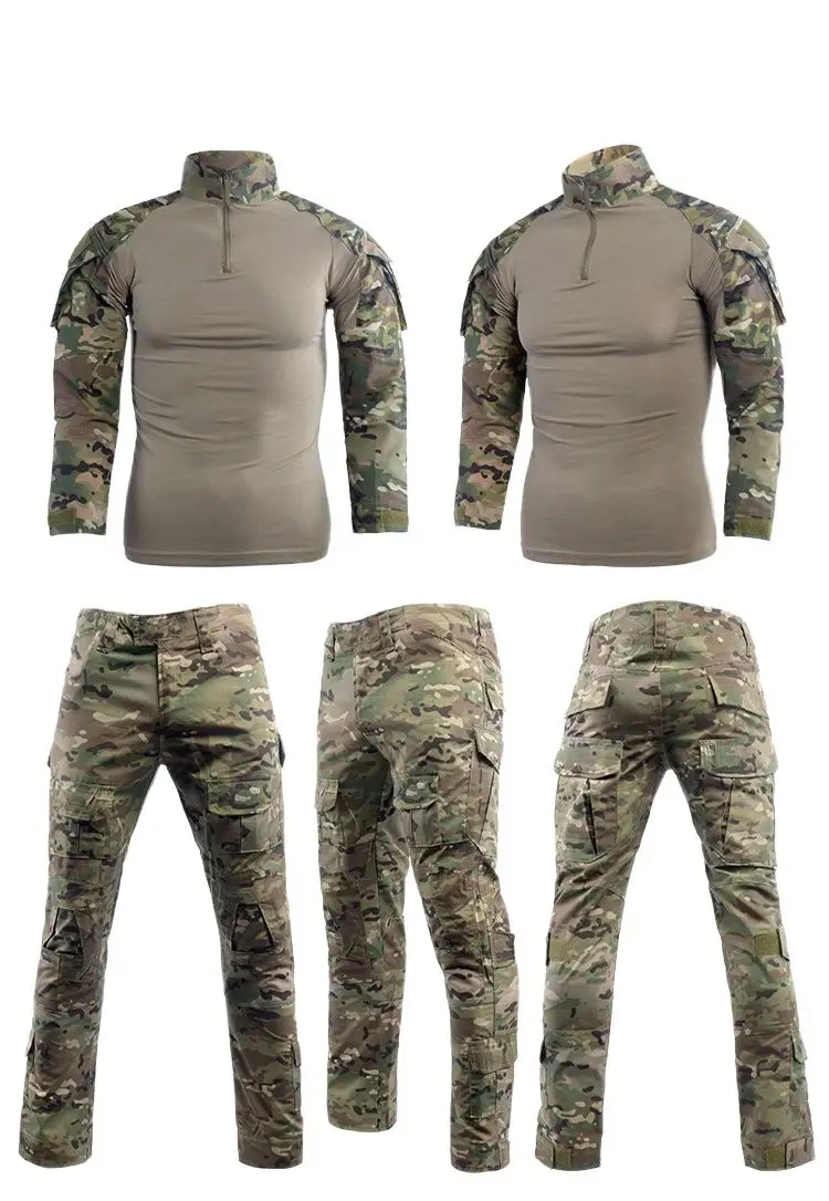 17 Colors Tactical Suit Tactical Clothing Camouflage Suit Tactical Pants Knee Pads Tactical Shirt Elbow Pads For Men suit army green men s set ls khaki plain tactical clothing tactical suit shirt elbow pads tactical pants knee pads