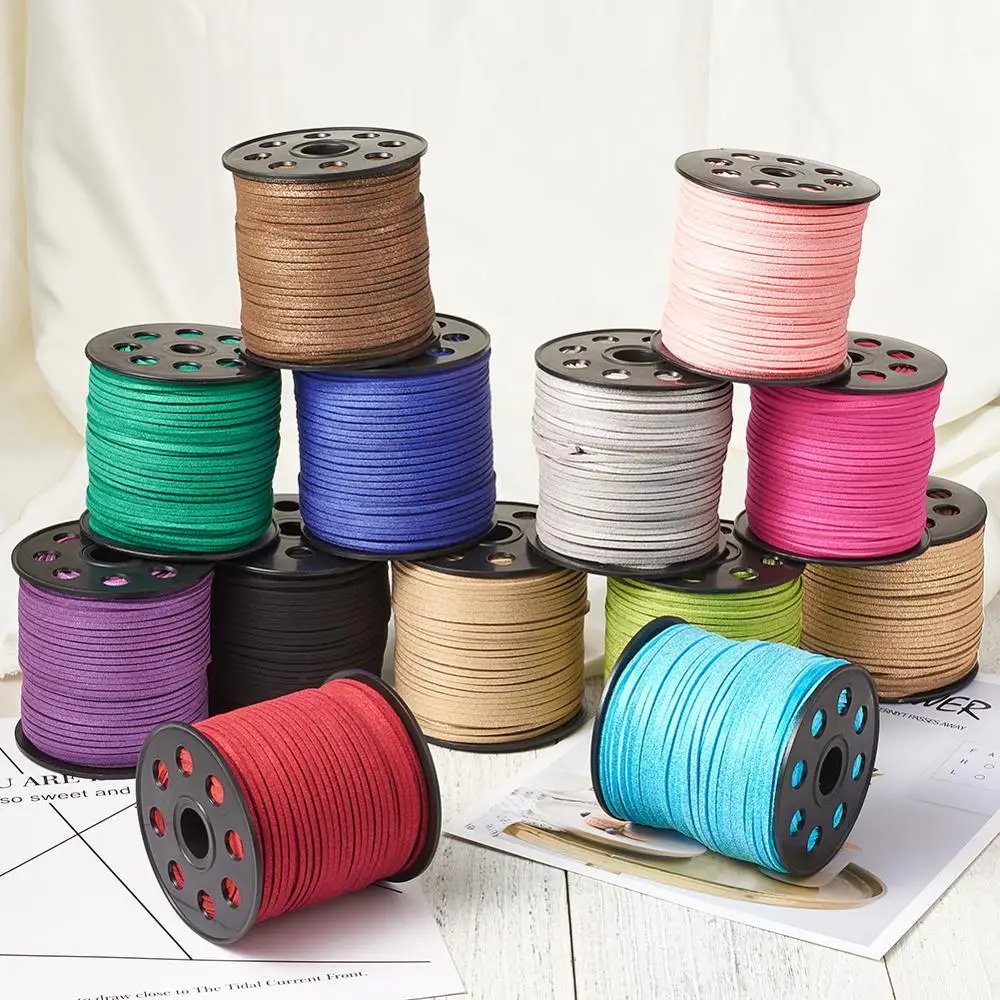 100yards/roll 3mm Faux Suede Cord Leather Lace Glitter Powder DIY Handmade Beading Bracelet Jewelry Making Flat String Thread | Украшения и