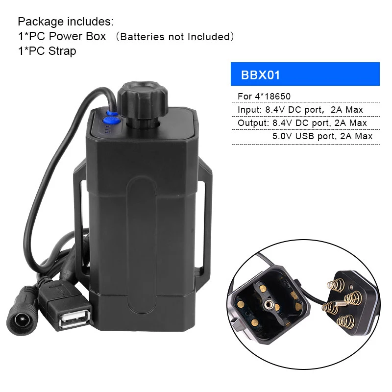 4X18650 Deemount двойной Напряжение Выход 8,4 V 5 V, велосипедная фара, высокомощный Мощность коробка для 2/4/6 18650/26650 батареи W/ремень Дополнительный 100-240V для адаптера переменного тока - Цвет: 4X18650