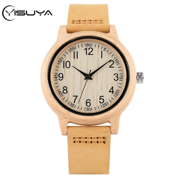 

YISUYA Simple Pure Maple Wood Women's Watch Digital Display Genuine Leather Quartz Wristwatch Exquise Ladies Watches Timepieces