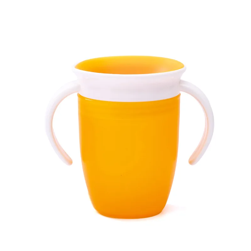 Можно поворачивать на 360 градусов, Детская обучающая Питьевая чашка с двойной ручкой, откидная крышка, герметичная Волшебная чашка для младенцев, чашка для бутылок с водой - Цвет: Orange