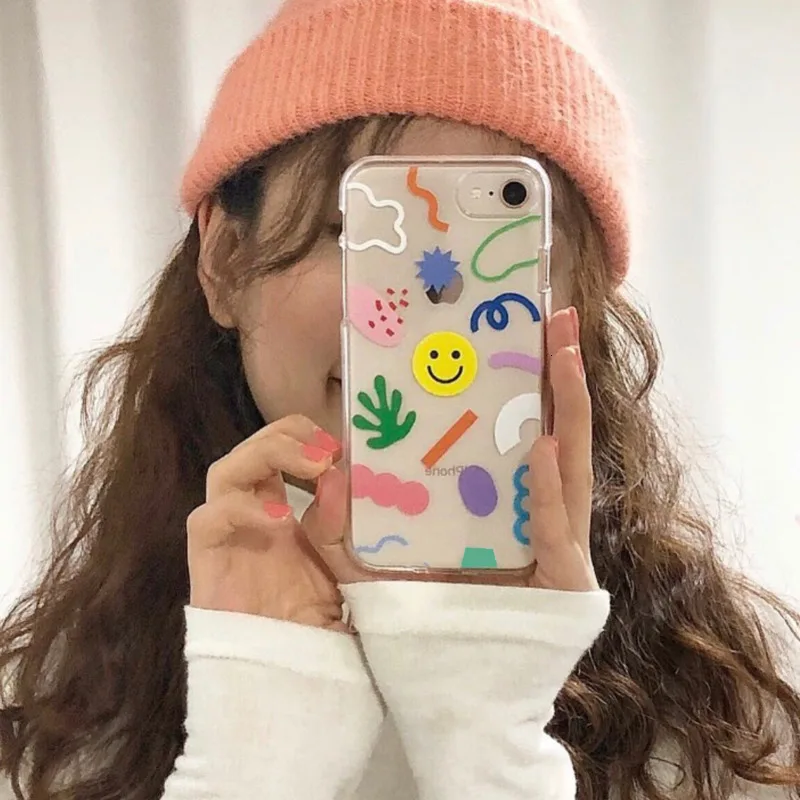 

New graffiti smiley mobile phone case for iPhone11 X XS XR XSMax 8 7 6 6S PluS transparent ultra-thin anti-drop protection cover