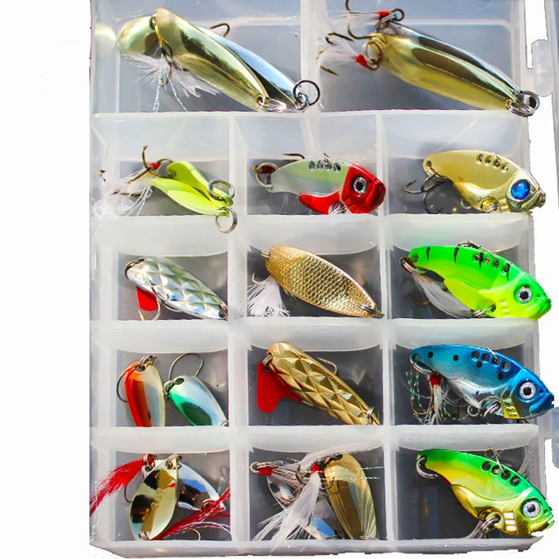 Mixed Colors Fishing Lures Spoon Bait Metal Lure Kit Artificial Hard Pike Bait