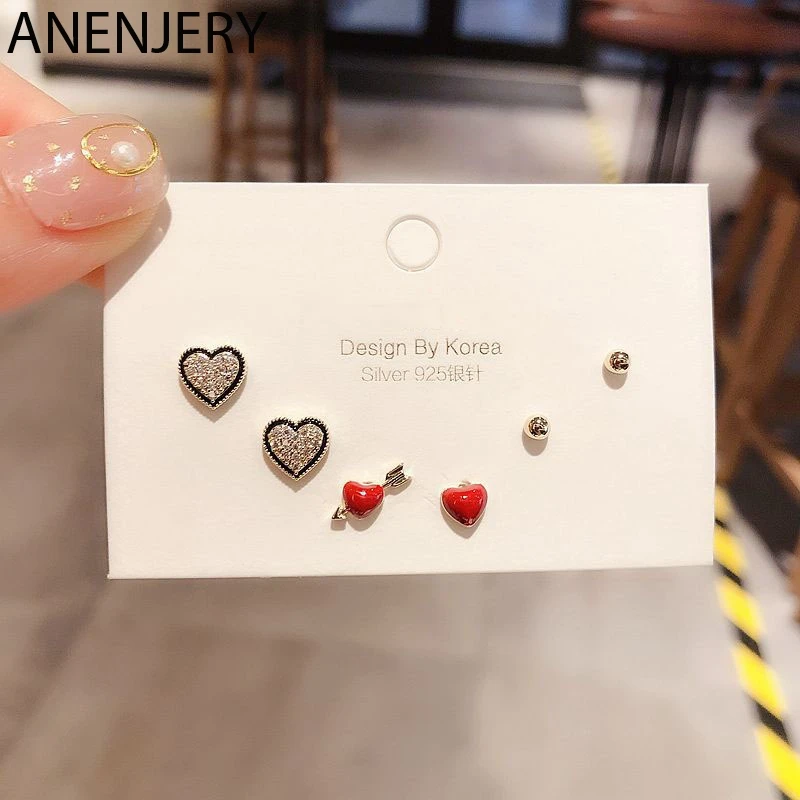 ANENJERY 925 пробы серебряные серьги 6 шт. наборы жемчужная мозаика циркон самолет