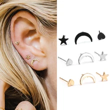 Очаровательные прекрасные серьги-гвоздики в форме сердца, звезды, Луны, женские минималистичные серьги, ювелирные аксессуары