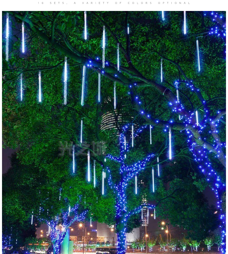 50 см Метеоритный Дождь светодиодный гирлянды 8 трубок водонепроницаемый открытый Рождество Свадебная вечеринка украшения лампы ЕС Plug