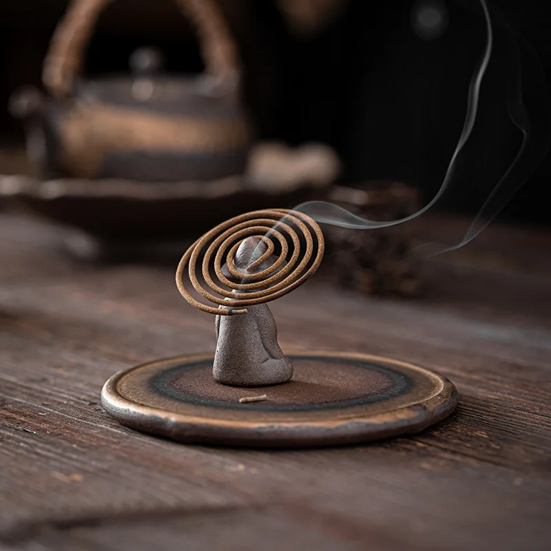 Bruciatore A Spirale Di Incenso Di Meditazione Di Smalto Di Ferro Dorato Giapponese Bruciatore Di Incenso Di Legno Di Sandalo Di Agarwood Set Di Porta
