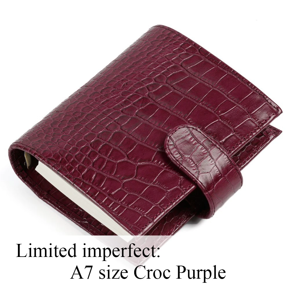 Croc Purple Ограниченная серия неидеальных колец из натуральной кожи, записная книжка A7 размера, записывающая книжка, журнал органайзера, журнал для зарисовок, планировщик с большим карманом - Цвет: Croc Purple