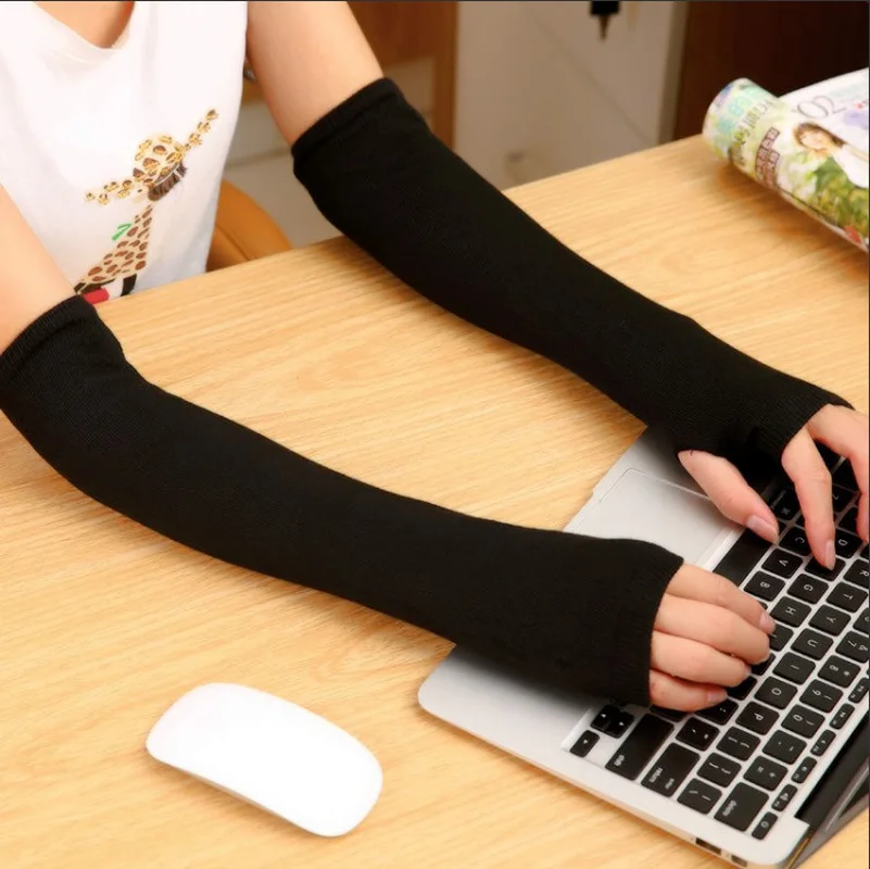 Winter Autumn Wrist Arm Hand Arm Warmers Women Men Knitted Long Fingerless Gloves Sleeve Soft