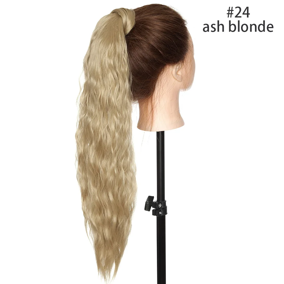 SNOILITE волнистые клип в хвост наращивание волос длинные Кукуруза волосы волна Обёрточная бумага вокруг конский хвост шиньон для Для женщин - Цвет: ash blonde