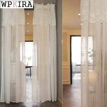 

White Rose Valance Tulle Curtain for Living Room Lattice Tulle Curtain for Balcony Kitchen Door Finished Voile Drape DL-DS028#40