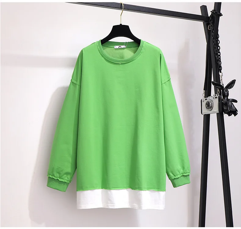 Осень зима размера плюс Топы для женщин Большой пуловер с длинным рукавом Свободная Повседневная футболка с круглым вырезом Черный Зеленый 4XL 5XL 6XL 7XL