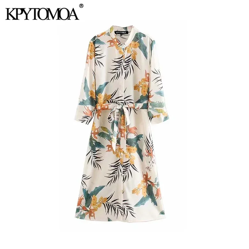 Vintage Elegant Floral Print Bow Tie Sashes Midi Dress Women 2020 Fashion Stand Collar Long Sleeve Female Dresses Vestidos Mujer Vintage Elegant Floral Print Bow Tie Sashes Midi Dress Women 2020 Fashion Stand Collar Long Sleeve Female Dresses Vestidos Mujer