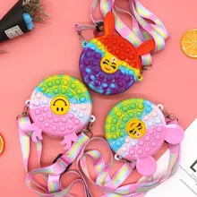 

New Pop It Fidget Toy Push Bubble Rainbow Smiling Rabbit Coin Purse Wallet Lady Bag Silica Simple Dimple Crossbody Bag Girls Kid