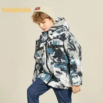 

Balabala Boys down jacket 2020 winter new big kids jacket casual camouflage down jacket boys warm jacket