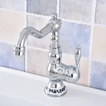 Polished Chrome Brass Bathroom Kitchen Basin Sink Faucet Mixer Tap Swivel Spout Single Ceramic Base One Hole Deck Mounted msf674