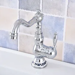 Polished Chrome Brass Bathroom Kitchen Basin Sink Faucet Mixer Tap Swivel Spout Single Ceramic Base One Hole Deck Mounted msf674