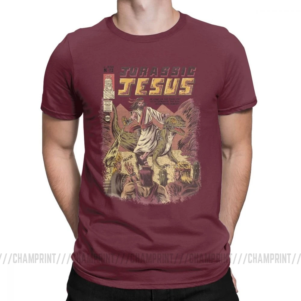 Мужские футболки Jurassic Jesus, японское аниме, манга, футболки, драконы, монстр, ретро топы Games, Harajuku, уличная одежда, футболки - Цвет: Бургундия