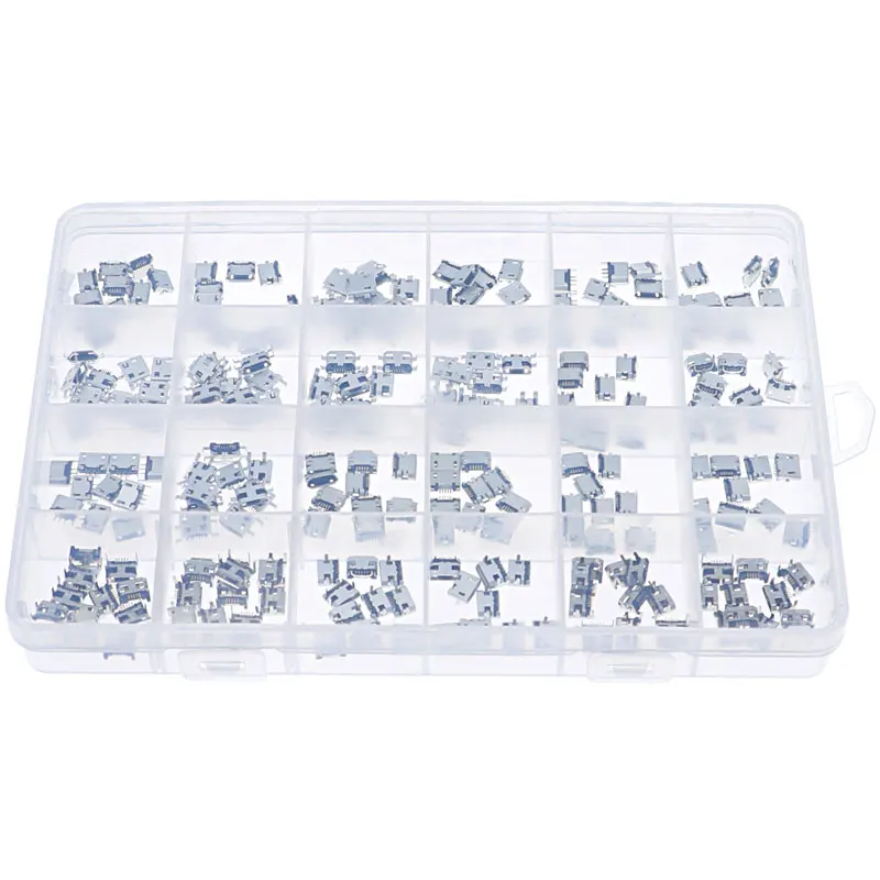 240Pcs/Box 24 Value Micro Usb 5Pin Jack Connector Socket Usb Connectors Set Kit usb connectors kit for Moblie Phone and Mobile Power Bank