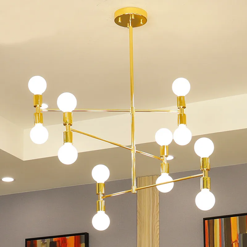 

Industrial Retro Gold Black Color Metal Chandelier Nordic led Lamp branch ball magic bean Suspension Parlor Bar Home Chandelier