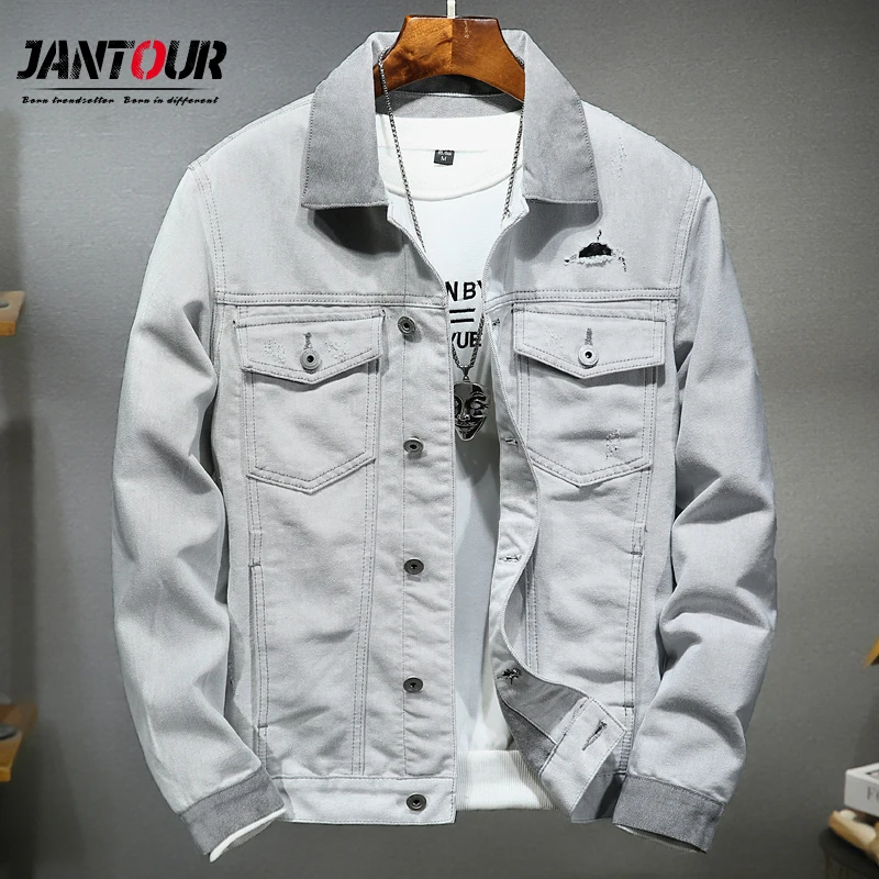 

2020 New Mens Clothing Jacket Men Classic Retro Gray Color Turn-Down Collar Biker Style Streetwear Denim Jacket Big Size M-4XL