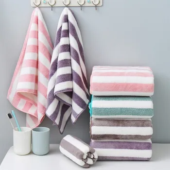 

Family Match Face Towel for Daily Life Striped Soft Coral Velvet Unisex Face Towel for Adult Kid 35X75CM Rectangle Cloth