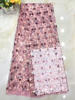 

Beautiful evening dress material African net lace fabric with sequins for sewing French mesh lace cloth PAN389(5yards/lot)