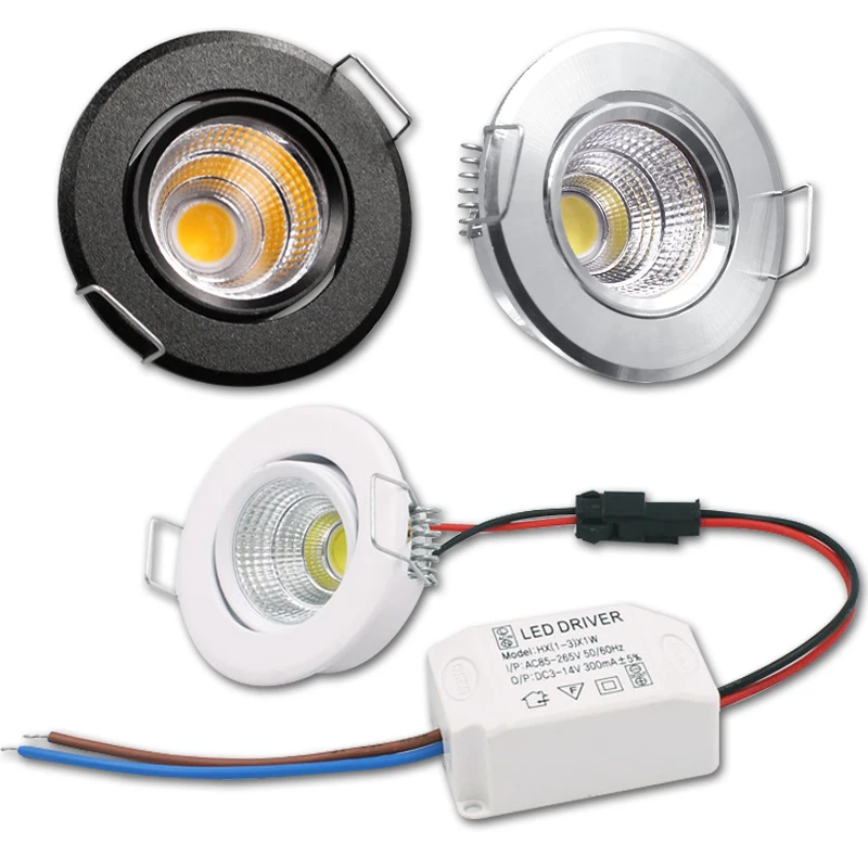 Led downlight led spotlight 1/5pcs Aluminum Round LED Dimmable Ceiling Downlight 3W AC90-260V Recessed COB Spot Light Led Bulb Driver