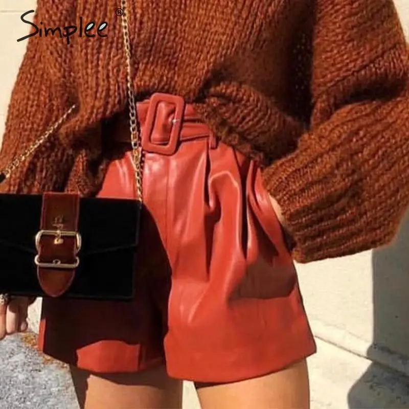 Женские шорты из искусственной кожи с высокой талией Simplee вечерние широким