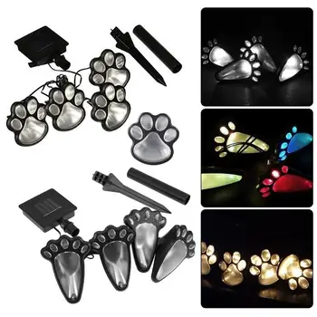 

4 Solar Cat Animal Paw Print Lights Garden Outdoors Lantern LED Path Lamp Path Decorative Lighting Footprints Lamp