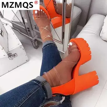 

2020 Summer New 37-41 Female Transparent Gladiator Sandals Fashion Platform Sandals Women 2020 Party Super High Heel Shoes Woman