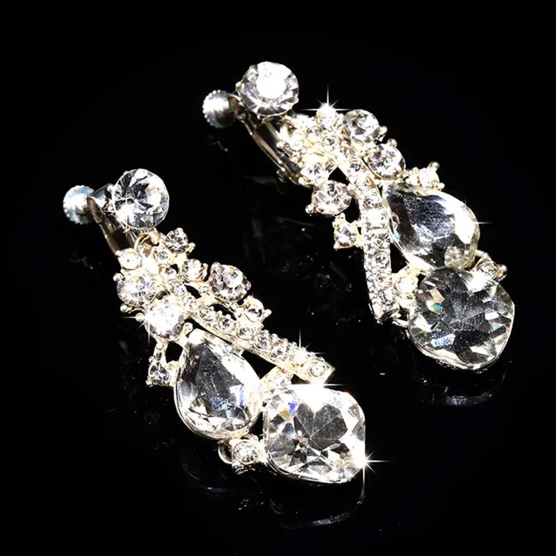 FORSEVEN 2pcs Jewelry Sets Simple Crystal Pendant Necklace Set Earrings Exquisite Party Anniversary Wedding Dress Accessories JL