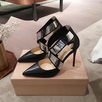 

OllyMurs 2020 new fashion women's shoes Sandals Pointed leather stiletto heel