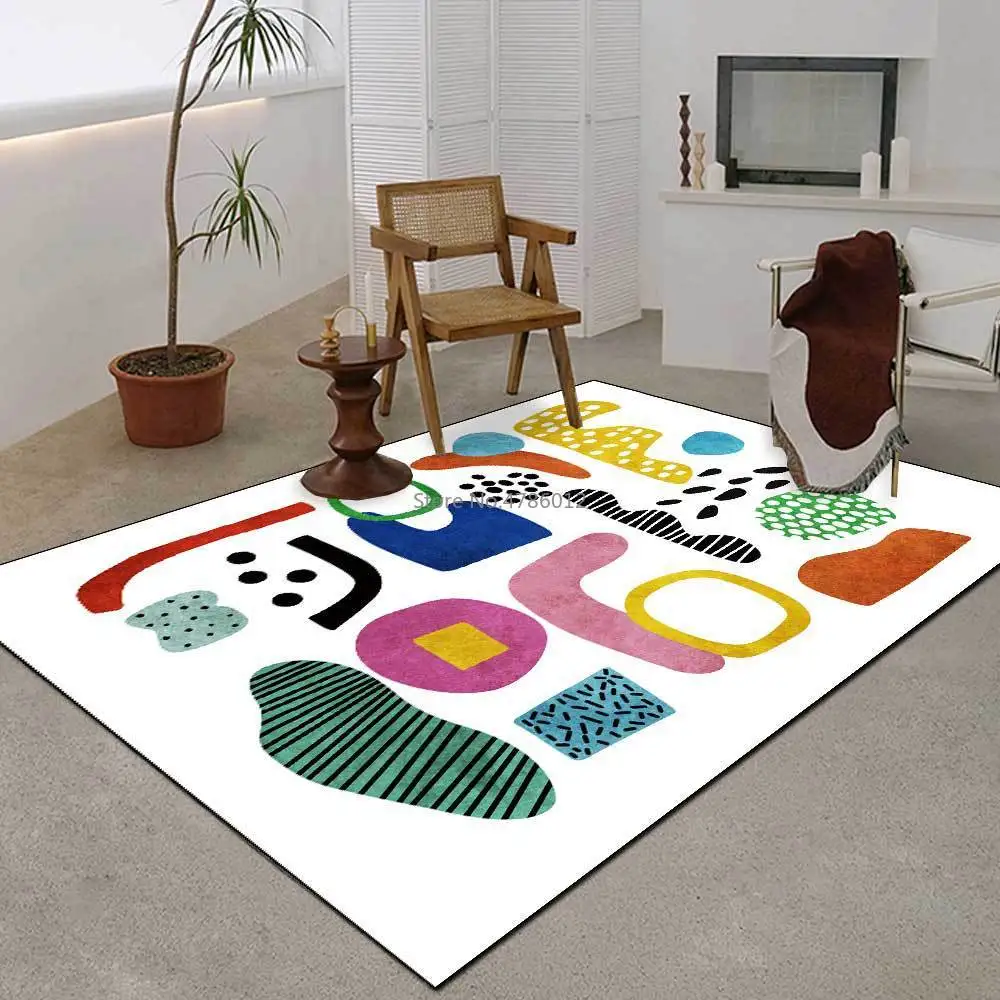 

Nordic Abstract Geometric Color Block Imitation Cartoon Imitation Cashmere Living Room Bedroom Bedside Non-slip Carpet Floor Mat