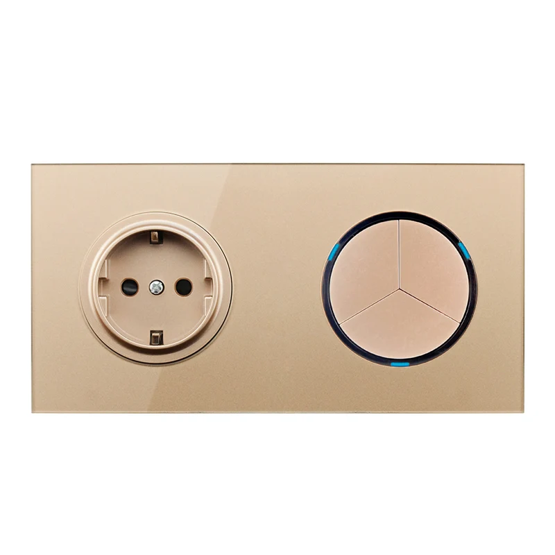 Socket-3 Gang Switch Atlectric 1/2/3/4 банды выключатель+ розетка ЕС/DE/RU Стекло Панель штекер розетка 110-250V Мощность электрическая розетка светодиодный индикатор - Цвет: Socket-3 Gang Switch
