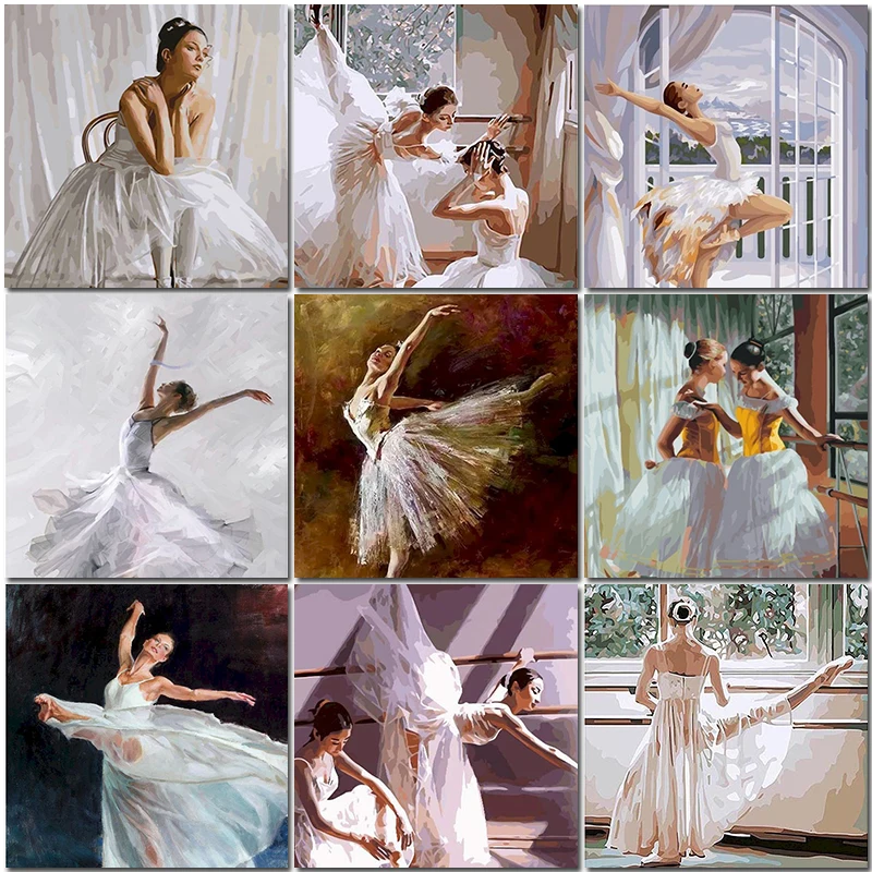 Oil Painting By Numbers Ballet Dancer Diy Craft Kits For Adults Acrylic Paint Coloring Number Drawing Home Decoration Figure | Дом и сад