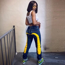 2021 New Trendy Women Jeans Goth Cargo Pant Streetwear Colorblock Graphic Denim Trousers